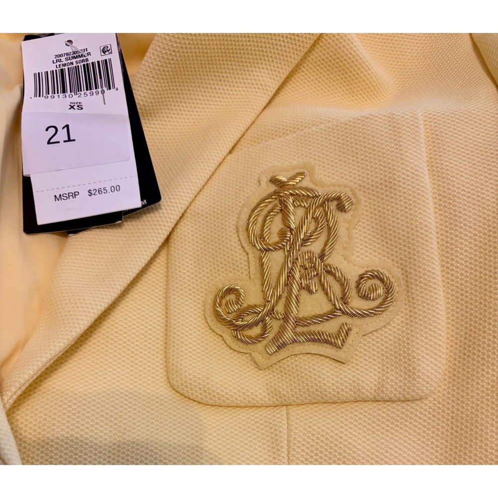 Lauren Ralph Lauren Lemon Sorbet Crest Blazer XS NWT Gold Buttons Preppy - Picture 8 of 9